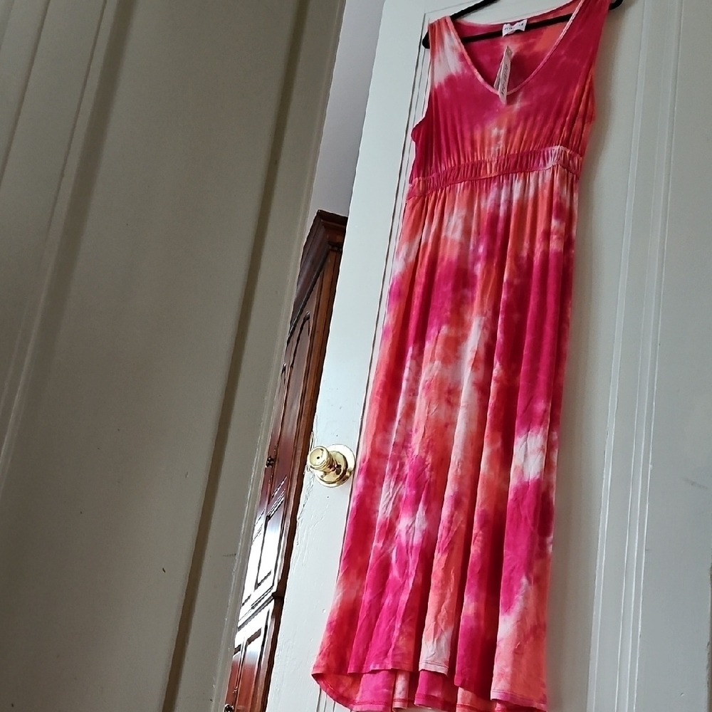 Olive & Oak Pink and Orange Tie-Dye Sleeveless Maxi Dress, Sz XL, NWT!